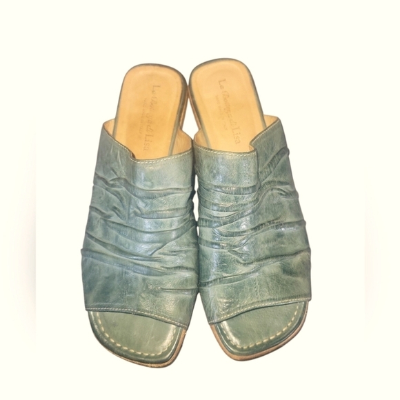 La Bottega Di Lisa Teal Handmade  Made In Italy Leather Slide Sandals Sz 37 1/2 - Picture 8 of 9